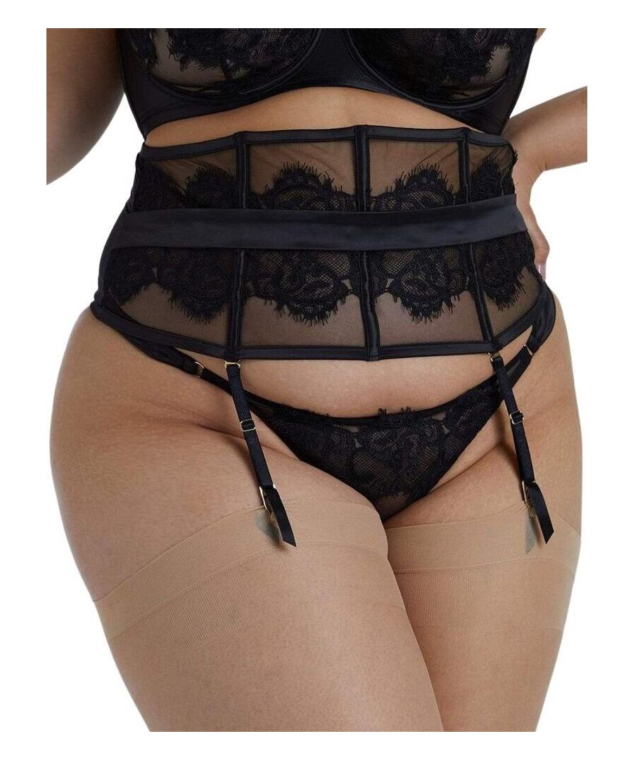 Why not complete your Playful Promises Anneliese collection with the curve waspie? Transparent mesh adorned with lace is enhanced with a satin strap at the waist. The four suspender straps are detachable so this can be worn as a stand-alone waspie.\n\nBlack lace and mesh\nSatin elastic straps\nAdjustable straps\nHook and eye fastening\nHand wash only\nComposition: 92% Polyester | 8% Elastane\n\nListed in UK sizes