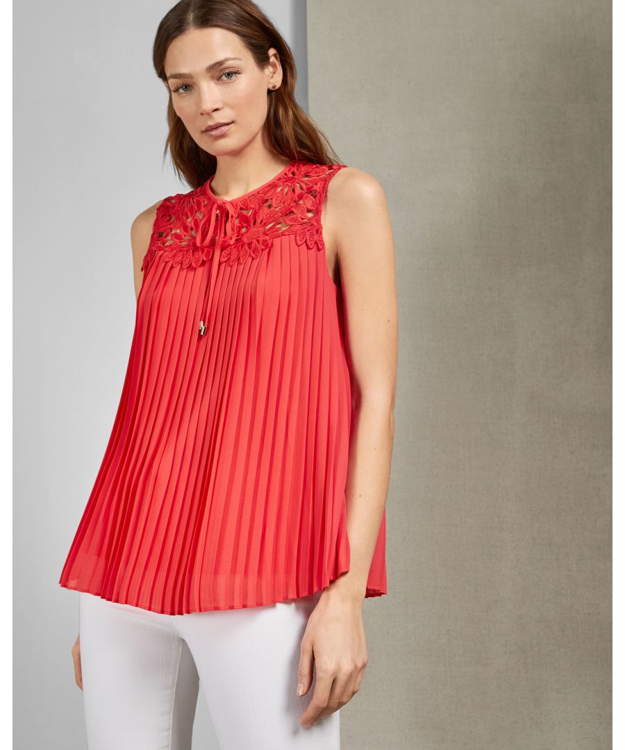 Image for Ted Baker Sherbey Pleated Lace Blouse, Bright Red