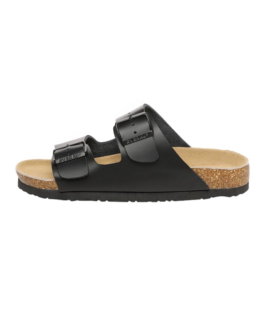 EVER AU Womens Women Mallard Leather Twin Buckle Sandals - Black - Size UK 6