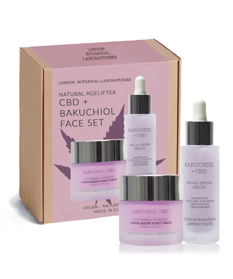 Bakuchiol + CBD Serum 30ml:\nAnti-ageing serum with gentle but effective bio-retinol and hyaluronic acid\n Aims to smoothen fine lines and wrinkles in long term use\n Aims to aid in skin’s natural renewal for brighter more even skin tone\n Full of natural anti-oxidants, fruit extracts and oils\n Contains 3 x Plum Extract - Kakadu Plum Extract, Plump Pine Extract, Wild Plum Fruit Extract.\n Contains Bio Retinol called Bakuchiol, Aloe Vera Juice, Magnolia Leaf Extract and Argan Oil\n A breakthrough anti-ageing serum that delivers retinol results without irritation, while enhancing skin vitality and radiance. Deeply hydrating with added Hyaluronic acid, it reduces the appearance of fine line and wrinkles. Powered by three unique plum extract with bio retinol called Bakuchiol makes this cream totally unique in the market.\n\nBakuchiol + CBD |  Cream 50ml:\nAnti-ageing cream with gentle but effective bio-retinol.\n Aims to smoothen fine lines and wrinkles in long term use.\n Aims to aid in skin’s natural renewal for brighter more even skin tone.\n Full of natural anti-oxidants and skin softening oils.\n Contains 3 x Plum Extract - Kakadu Plum Extract, Plump Pine Extract, Wild Plum Fruit Extract.\n Contains Bio Retinol called Bakuchiol, White Willow bark extract, Grape Seed Oil and Aloe Vera Juice.\n A breakthrough anti-ageing cream that delivers retinol results without irritation, while enhancing skin vitality and radiance. Deeply nourishing and hydrating, it reduces the appearance of fine line and wrinkles. Powered by three unique plum extract with bio retinol called Bakuchiol makes this cream totally unique in the market.