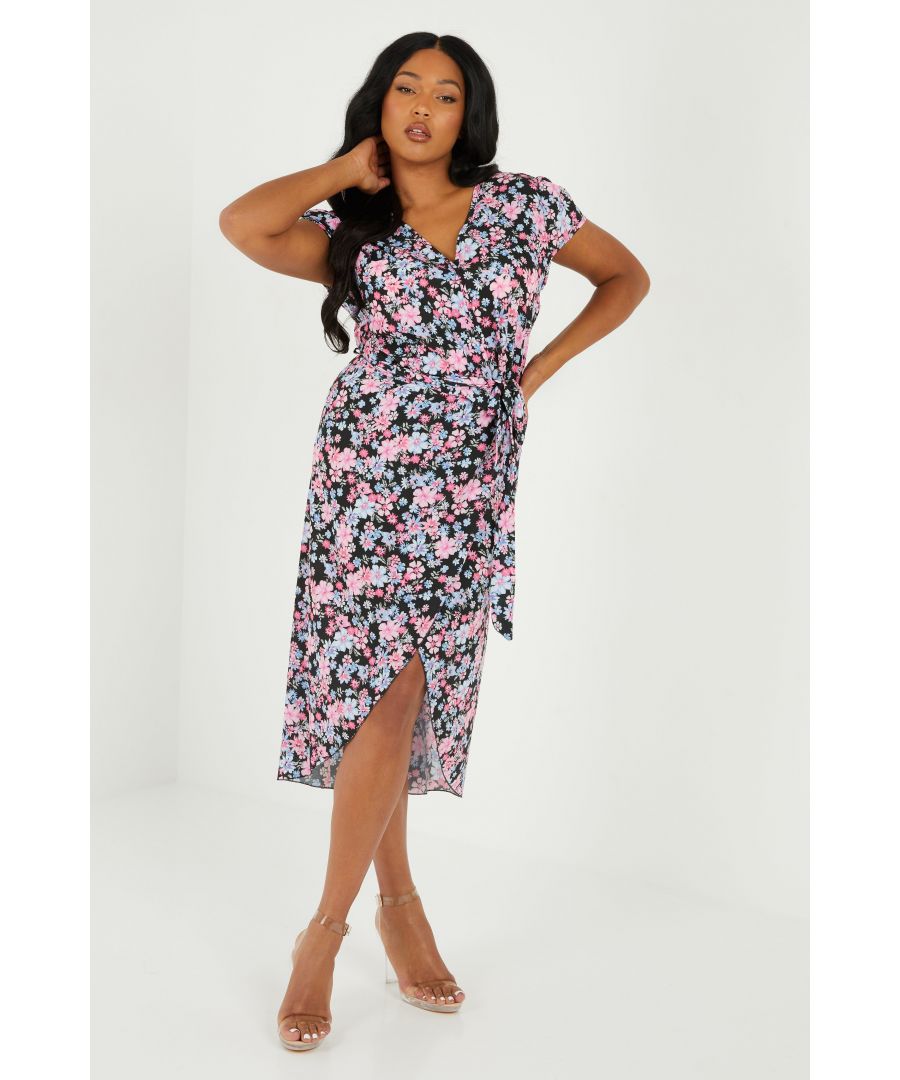 Black Floral Print Midi Dress