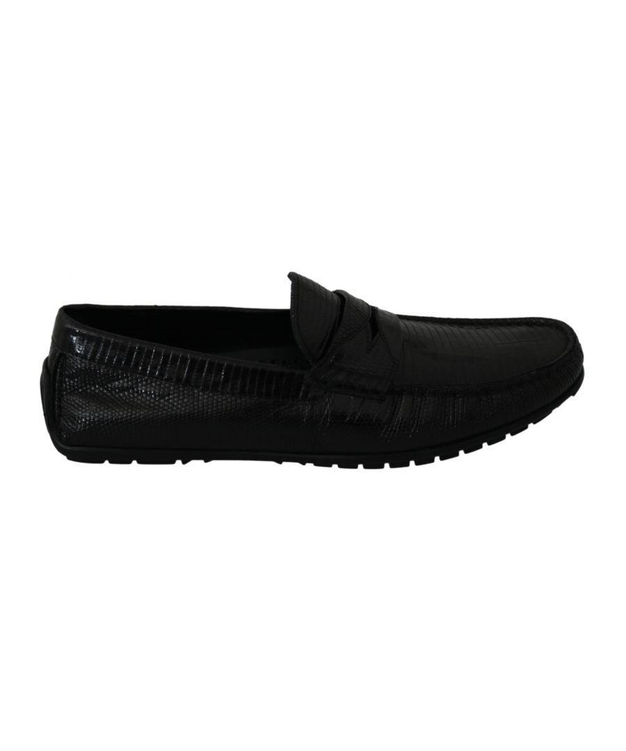 Dolce & Gabbana Mannen Zwart Lizard Leather Flat Loafers Schoenen