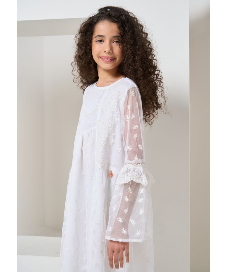 Angel & Rocket Girls White Lace Bell Sleeve Dress - Size 8Y