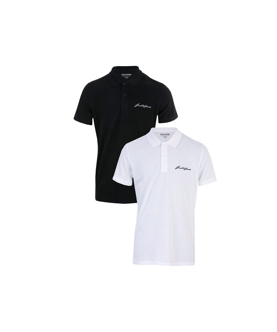 Men's Jack Jones Joe 2 Pack Polo Shirts in Black-White
