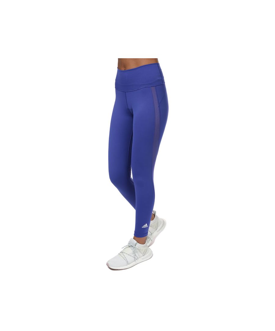 adidas Womenss Believe This Primeblue 7/8 Tights in Blue-White - Blue & White - Size 12 UK