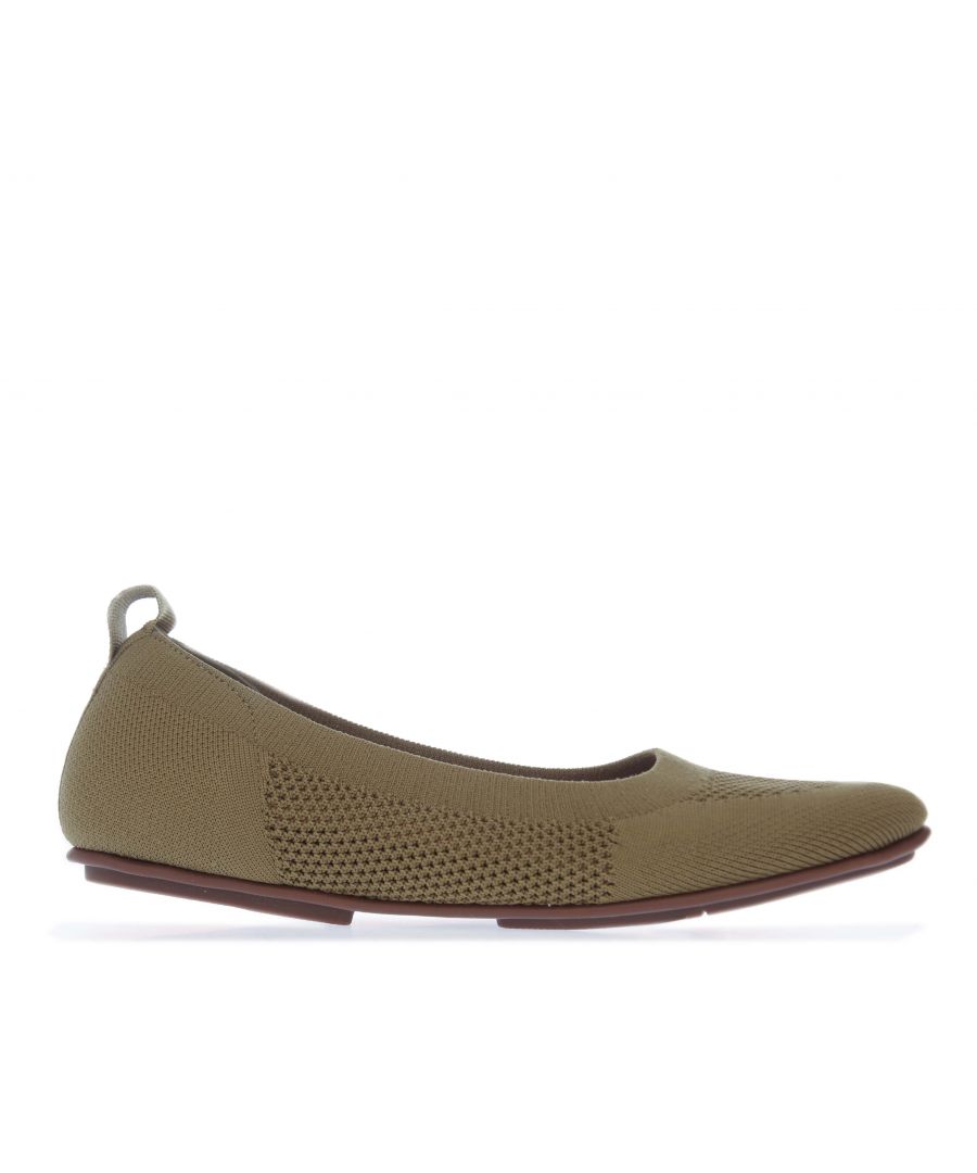 Womens Fit Flop Allegro Airyknit Ballet Pumps in olive.- Nylon-Mix knit.- Pull on closure.- Dynamicush™ technology. - Enhanced cushioning. - Anatomically contoured footbed.- Slip-resistant rubber outsole.- Leather upper  Leather lining   Synthetic sole.- Ref: CW5833