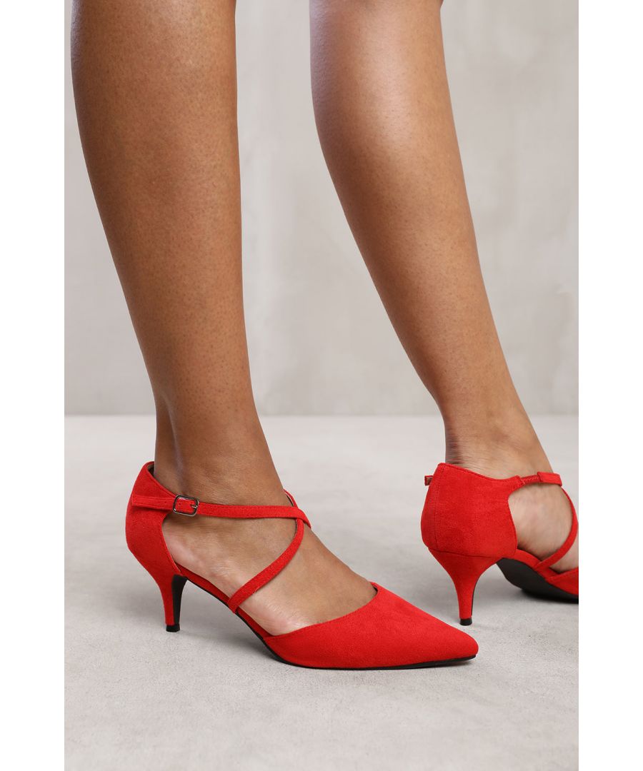 Wheres That From Wheres Womens Yardley Low Kitten Heel With Crossover Strap - Red - Size UK 7