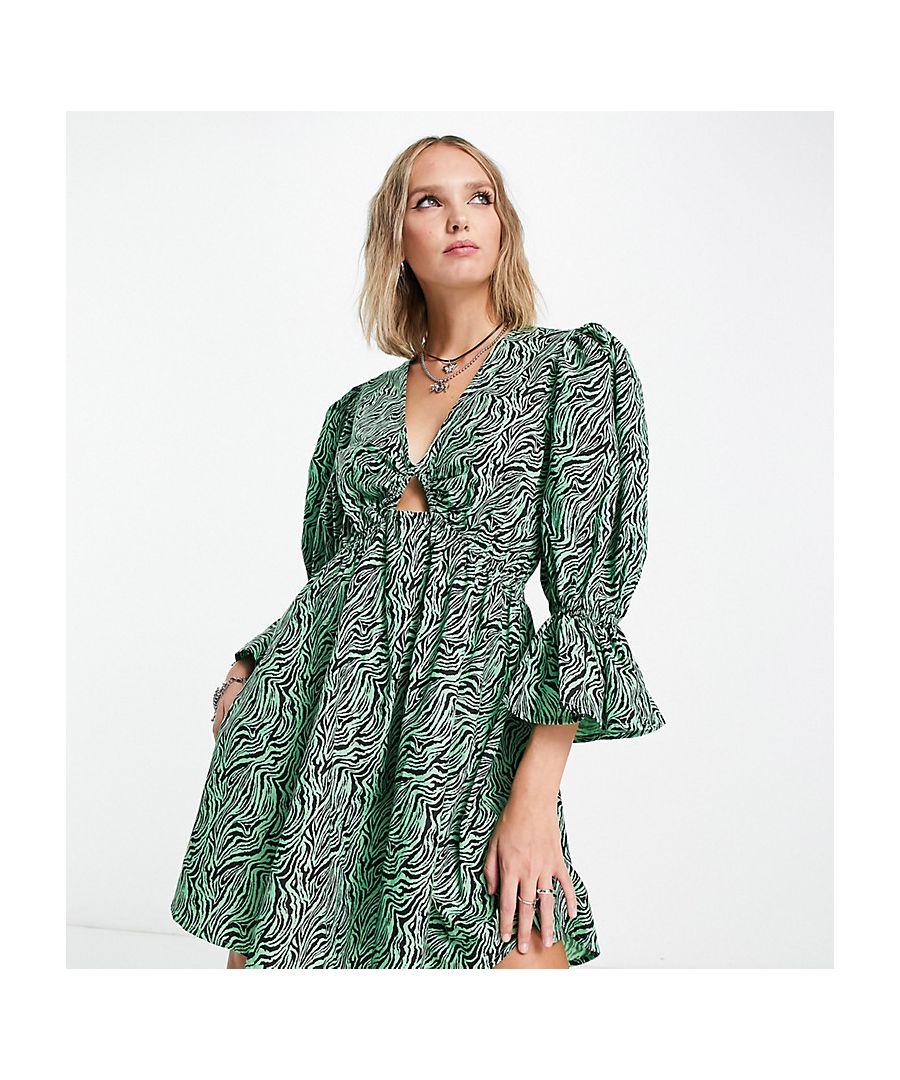 Asos Petite Womens Design Cotton Mini Smock Dress In Green Zebra-Multi - Animal - Size 4 Uk