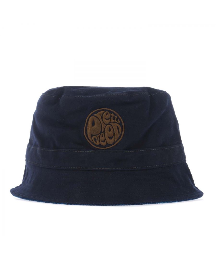 Mens Pretty Green Indigo Check Reversible Bucket Hat in navy.- Soft top and brim.- Embroidered logo at the front.- Fully reversible.- 100% Cotton. - Ref: G21Q3MUACC599N