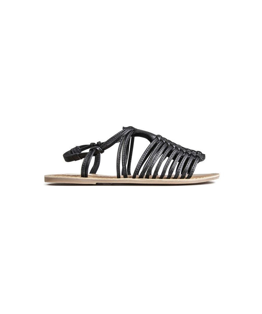 Women's Black Solesister Bhauna Flat Sandals With Plaited Toe Straps And Elasticated Ankle Strap. These Easy To Wear Flats Have A Branded Foot Cushion And Synthetic Sole.