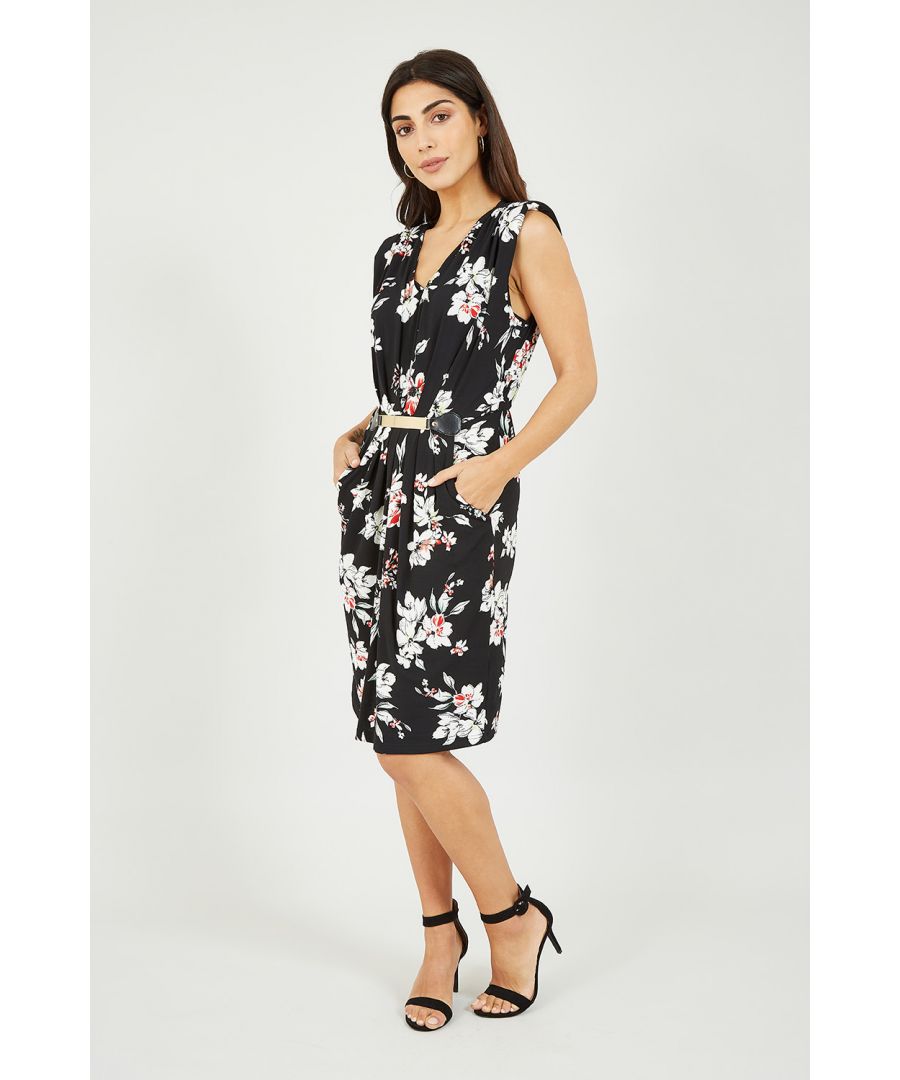 Our Mela Floral Printed  Belted Dress is a solution to fuss-free dressing. Complete with a slim-fitting silhouette, it's designed with a staple V-neckline and a belted waist. The bold print adds a touch of interest to your off-duty collection.