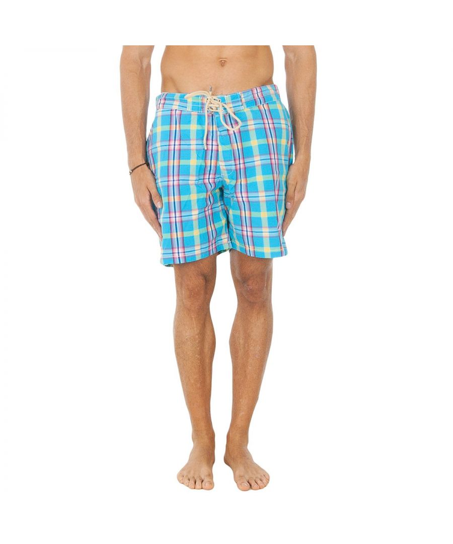 Hackett London Mens Bermuda swimsuit with velcro closure and laces HM800029 - Turquoise Cotton - Size Small