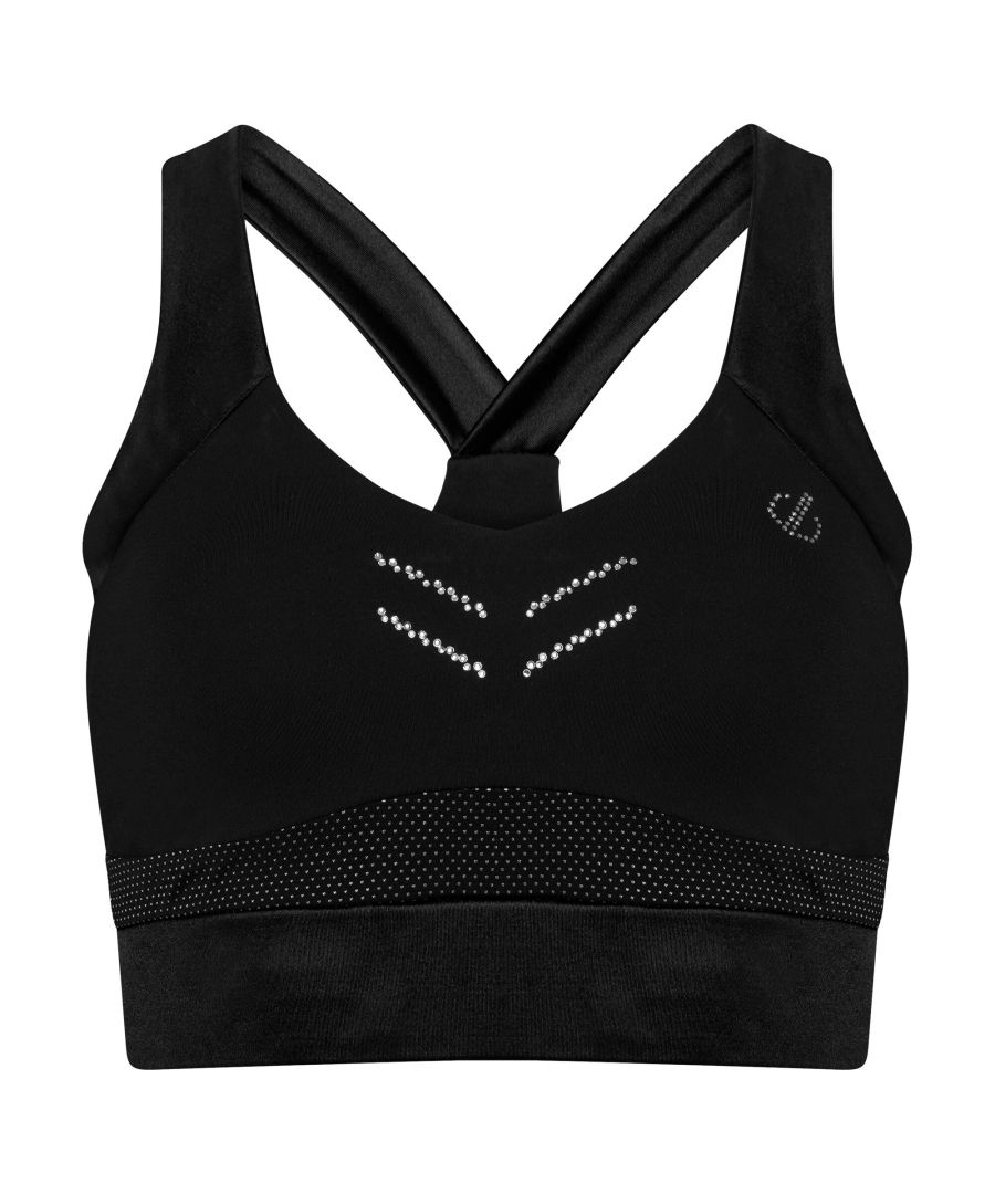 82% Polyester, 18% Elastane. Fabric: Soft Touch. Design: Contrast Panel, Logo. Back Style: Racerback. Neckline: Scoop. Sleeve-Type: Sleeveless. Fabric Technology: Sweat Resistant. Made from Recycled Materials. Embellishments: Preciosa Crystals.