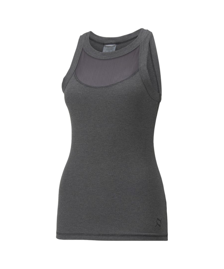 PRODUCT STORY Layer up your studio look with this premium-quality tank top from PUMA's Exhale collection. Slip it on under a zip or over a sports bra for a look that's as multi-dimensional as your practice. Featuring recycled fabrics and practical power mesh, it looks good, feels good, and does good, too. FEATURES & BENEFITS Recycled Content: Made with at least 20% recycled material as a step toward a better future DETAILS Premium recycled materialsRecycled power mesh insertEmbroidered shine yin yang cat sign off