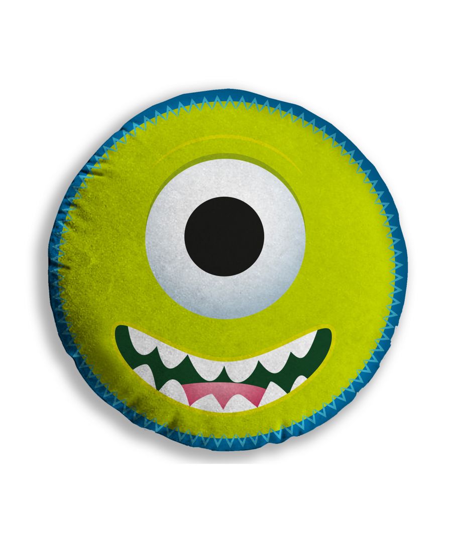 Your little one will immediately pack his pajamas and go to a sleep over with our plush Disney Monsters Mike Round Shaped Cushion, or just sit back and relax with it. This round smiling Mike Wazowski pillow is featured in lime green and accented with detailed applique. This pillow, made of soft cozy polyester will delight any little monster.