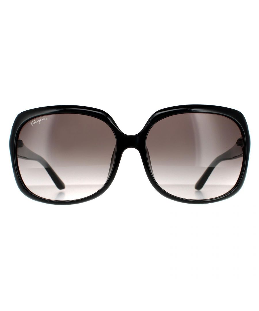 Salvatore Ferragamo Rectangle Womens Black Grey Gradient Sunglasses SF739SA are a stunning butterfly style crafted from lightweight acetate. The inside of the slender temples feature the Jimmy Choo logo for brand authenticity.