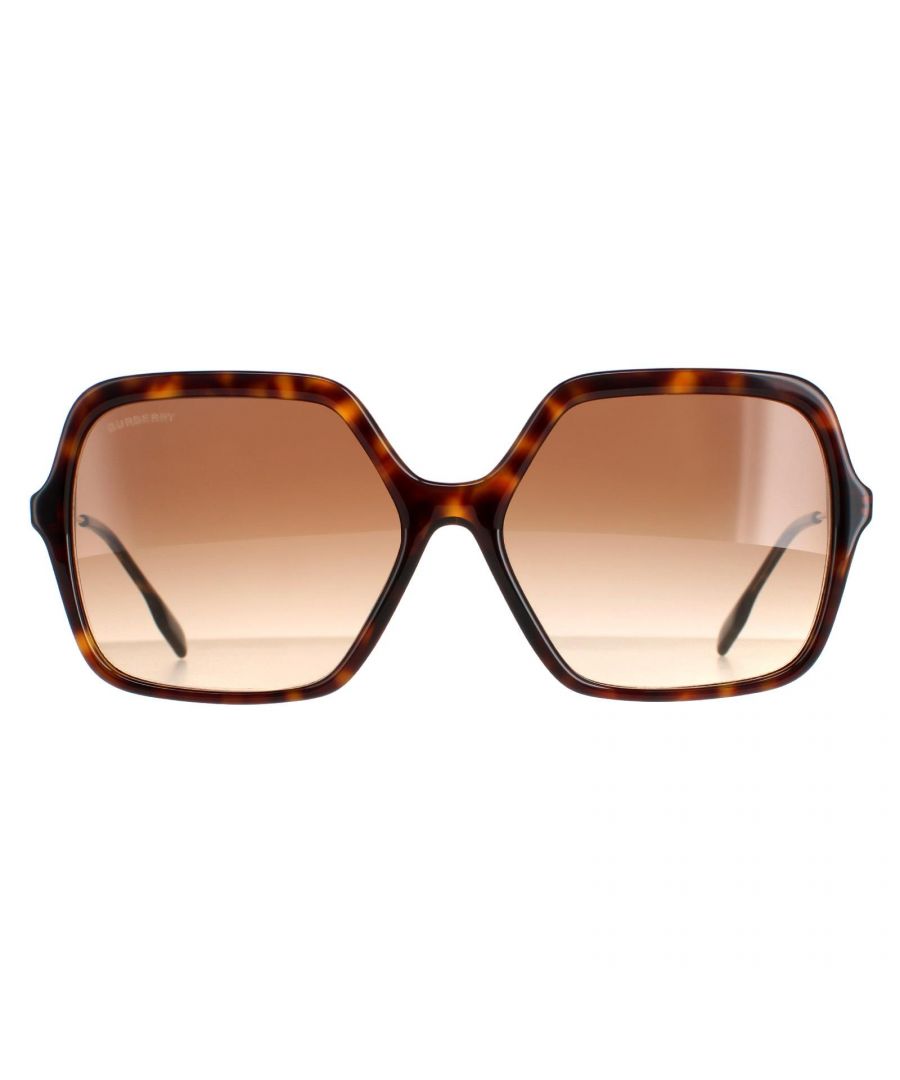Burberry Square Womens Dark Havana Brown Gradient BE4324 Sunglasses are a oversized square design crafted from lightweight acetate. The rubber nose pads and plastic temple tips allow for all day comfort. Burberry's iconic striped design features on the temples for brand authenticity
