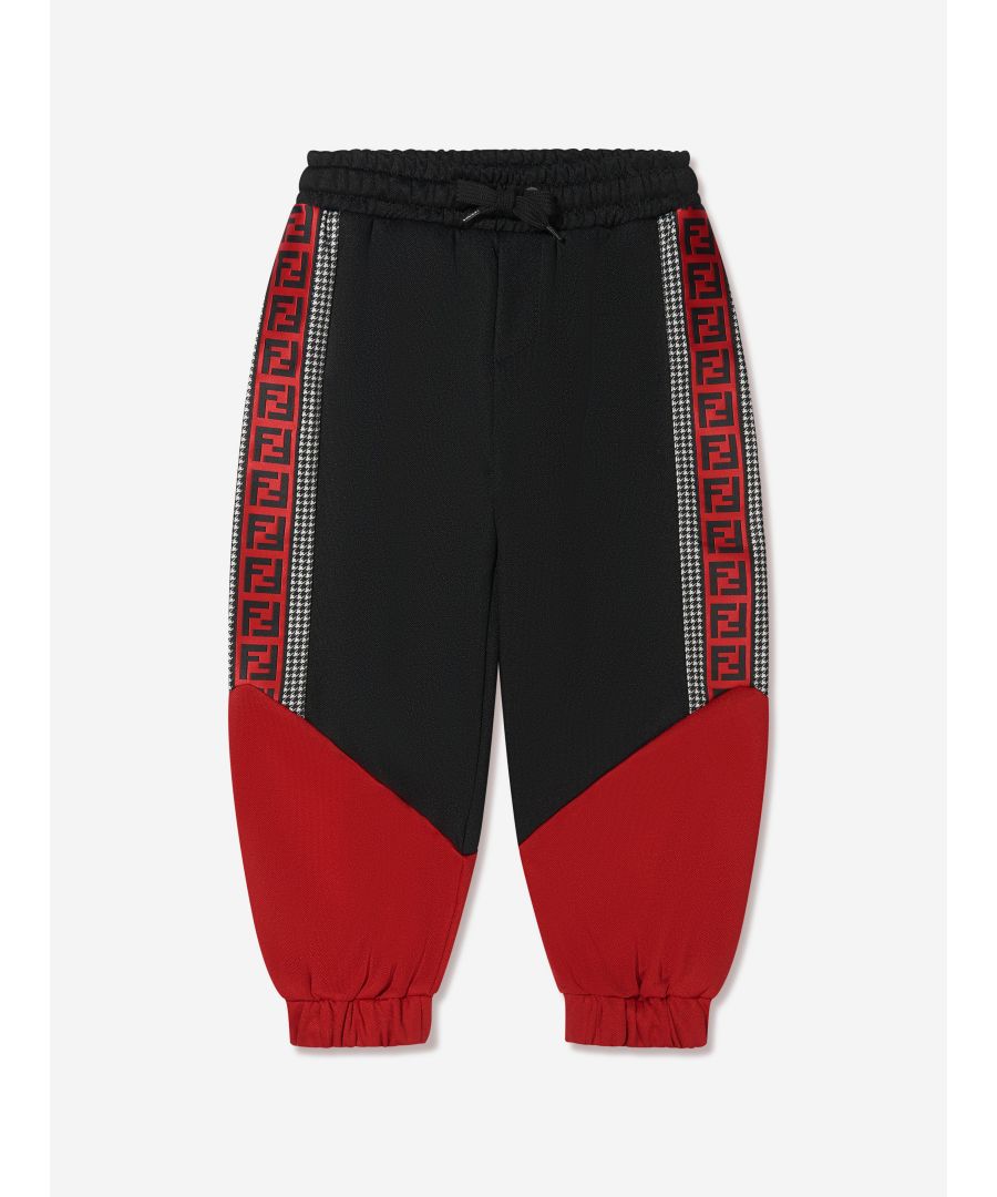 Fendi Kids Boys Colour Block Dogtooth Joggers - Black - Size 12Y