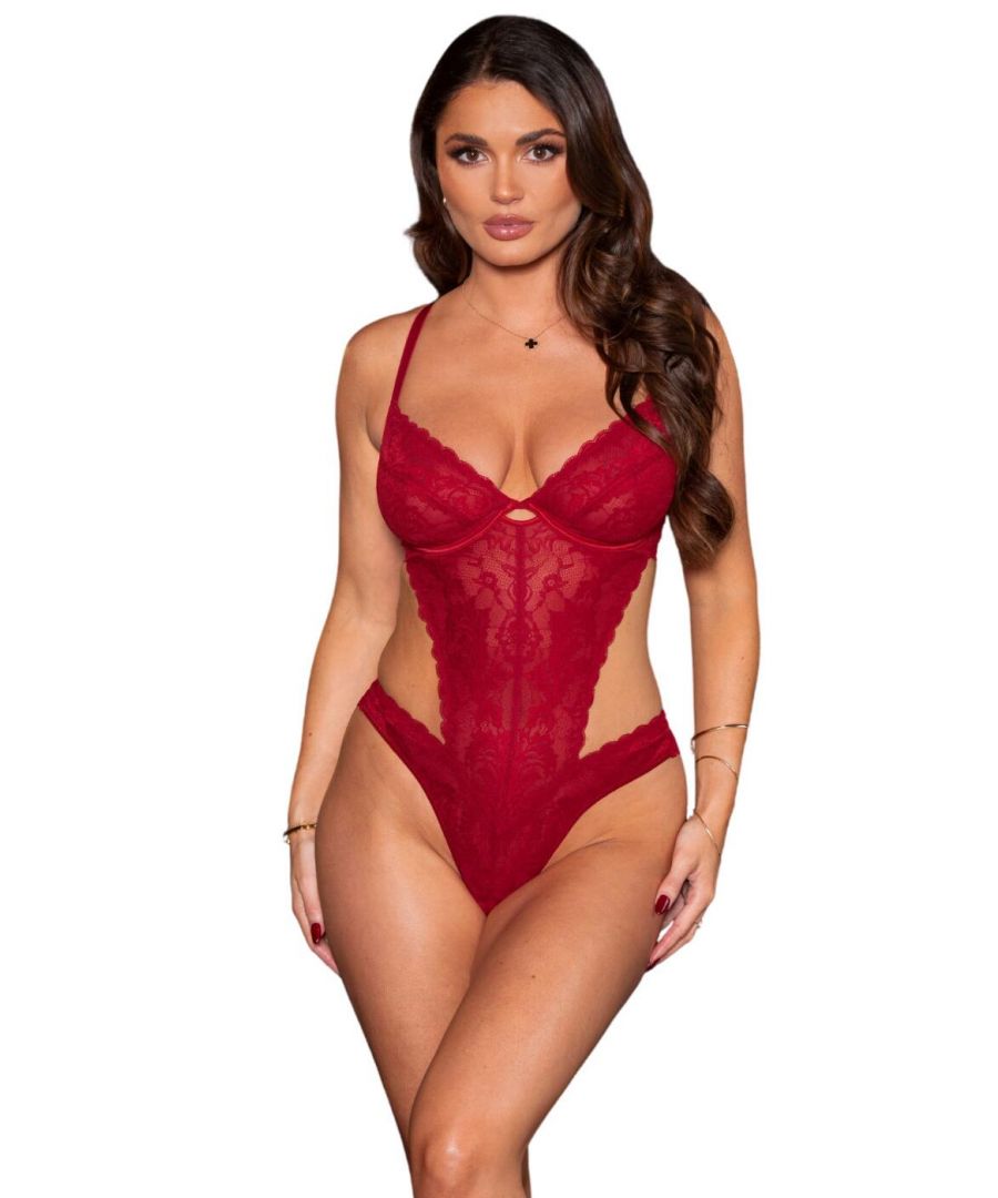 pour moi womens 22808 for your eyes only underwired crotchless body - red elastane - size 32dd