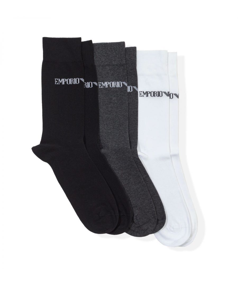 Image for Emporio Armani Loungewear 3 Pack Stretch Cotton Socks - Black, White & Grey