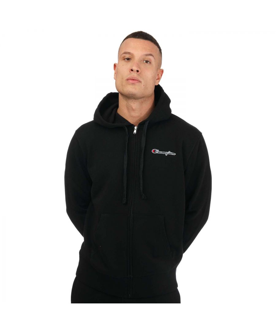 Champion hoodie met rits en klein geborduurd-script-logo voor heren, zwart