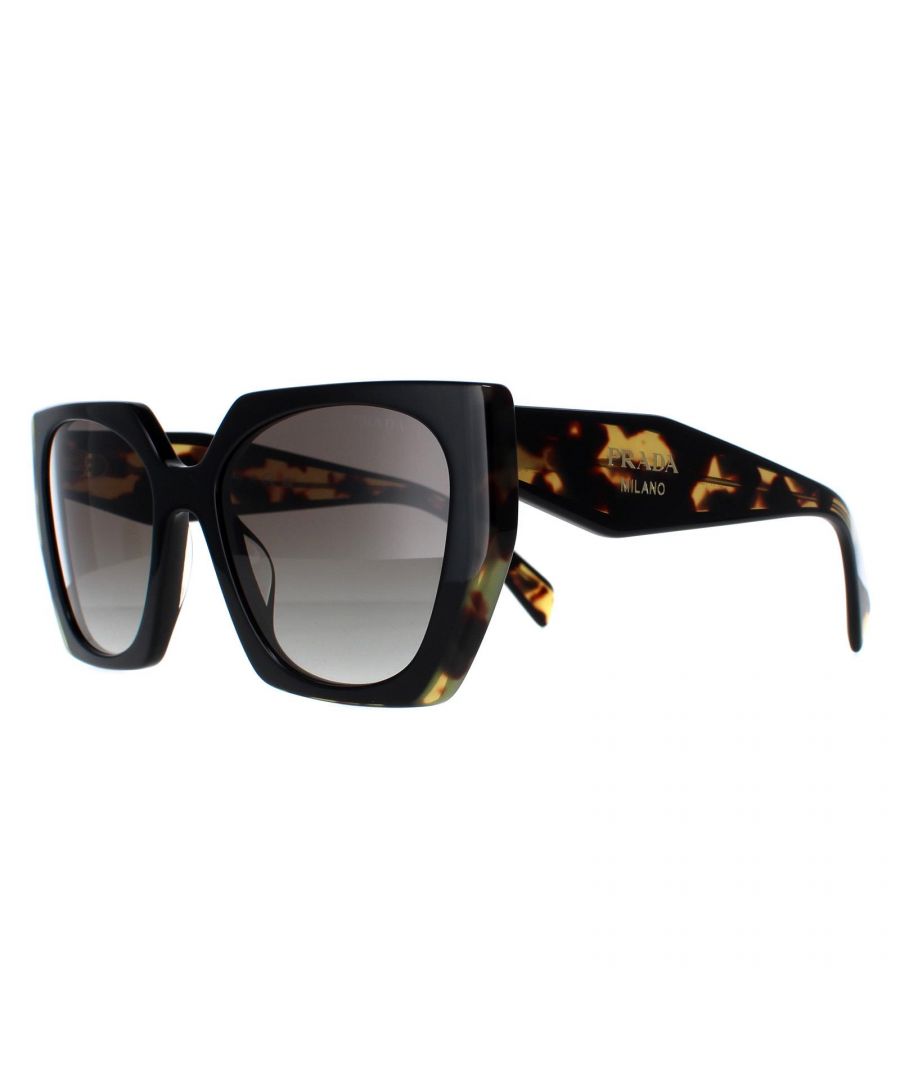 Prada Rectangle Womens Black and Medium Tortoise Light Grey Gradient PR15WS - One Size