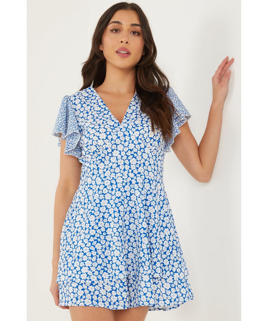 Image for Blue Floral Frill Playsuit