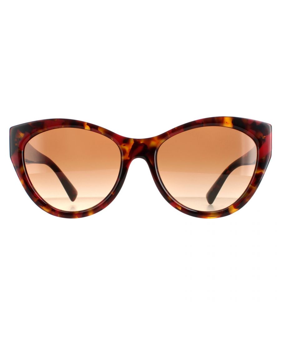Valentino Cat Eye Womens Red Havana Brown Gradient VA4109 Sunglasses VA4109 are a polished cat eye style crafted from lightweight acetate. The Valentino emblem features on the temples for brand authenticity.