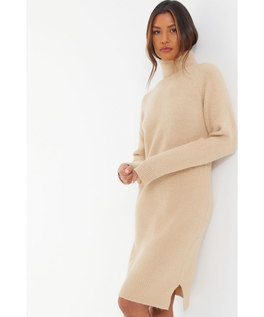 Quiz Womens Camel Knit High Neck Jumper Dress - One Size