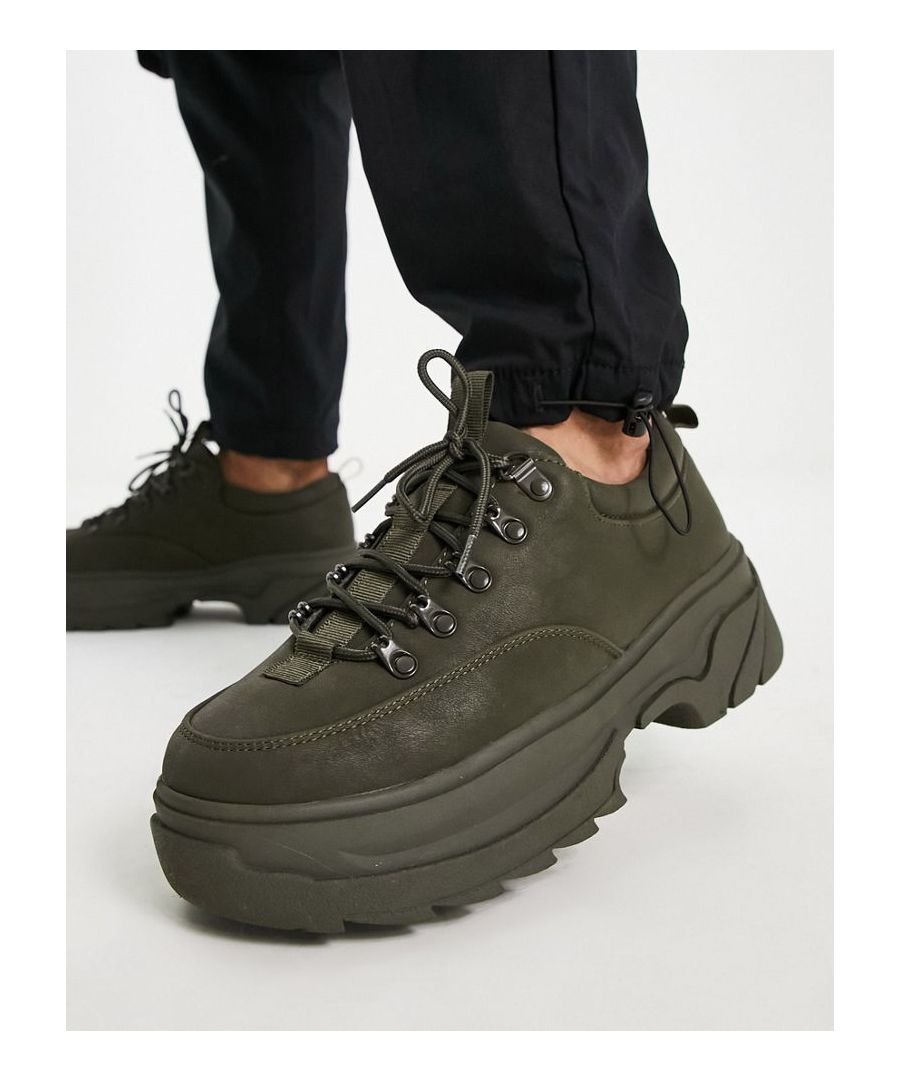 Shoes by ASOS DESIGN Add-to-bag material Pull tabs for easy entry Lace-up fastening Round toe Chunky sole Sold by Asos