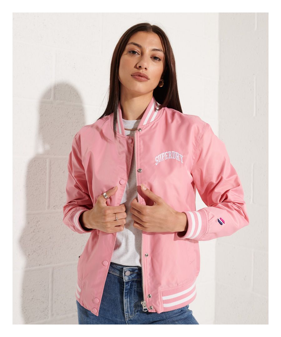 Superdry Womens Classic Varsity Baseball Jacket - Pink Nylon - Size 14 UK
