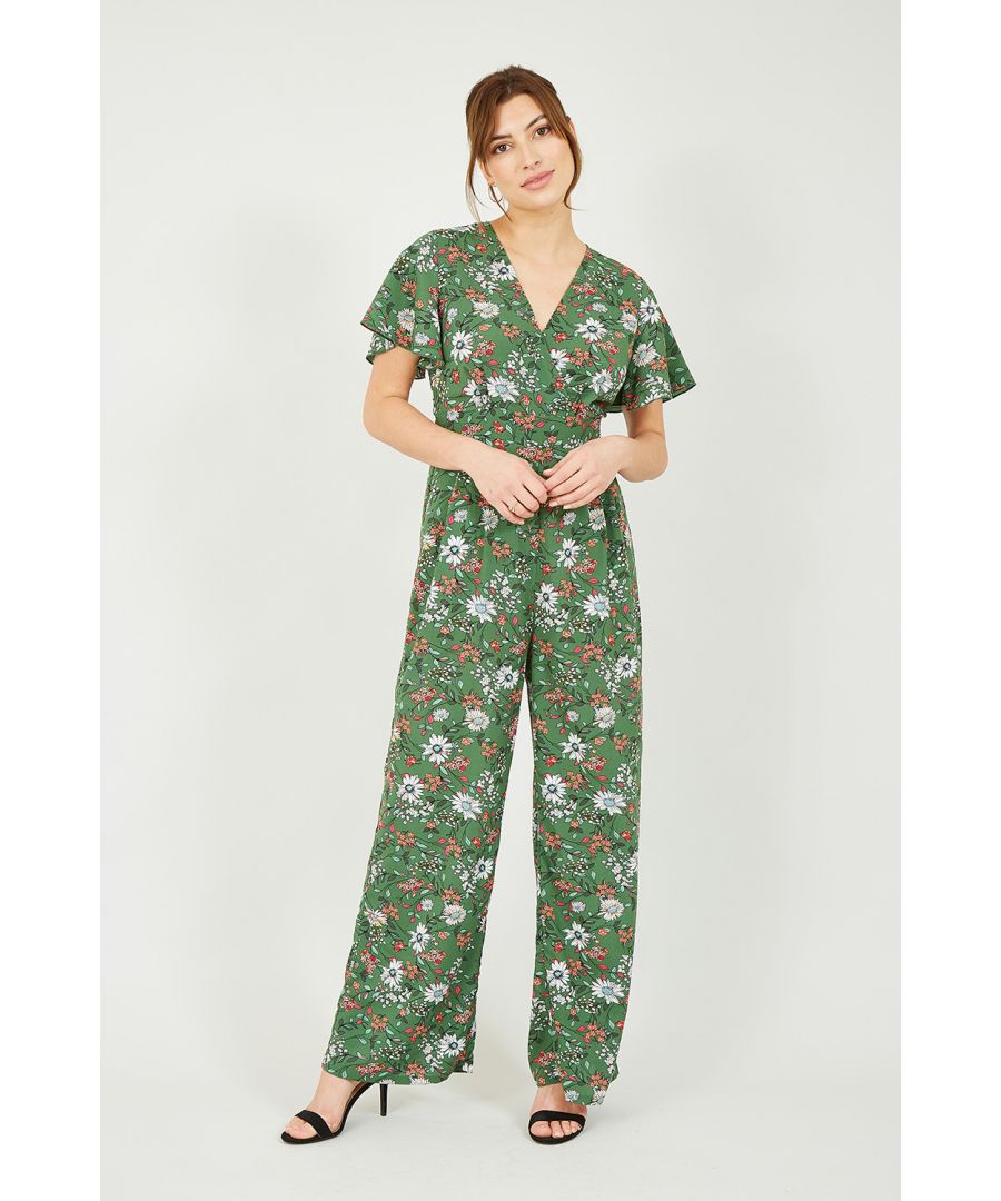 Image for Yumi Green Daisy Jumpsuit With Angel Sleeves