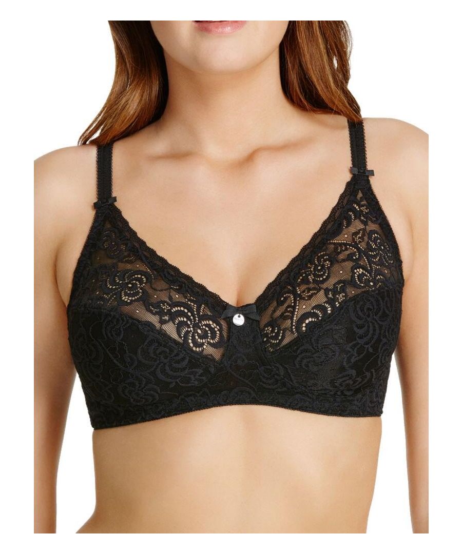 Look feminine and elegant in this Heaven non-wired bra by Berlei. Designed to be feminine, lacy. supportive and comfortable. The non-wired design is perfect for those who prefer exceptional comfort above all. Featuring a full cup design for amazing coverage and support combined with the semi-sheer upper cups for an elegant touch. The straps are fully adjustable for an individual fit. Decorated with a delicate bow and the Berlei brand medallion on the centre panel. Update your lingerie collection with this feminine and elegant bra!\n\nElegant and feminine design\nFull cup coverage\nSuper soft textured lace\nAdjustable straps\nNon-wired cups\nEye-catching\nComposition:- 75% Polyamide | 15% Cotton | 10% Elastane\n\nListed in UK Sizes