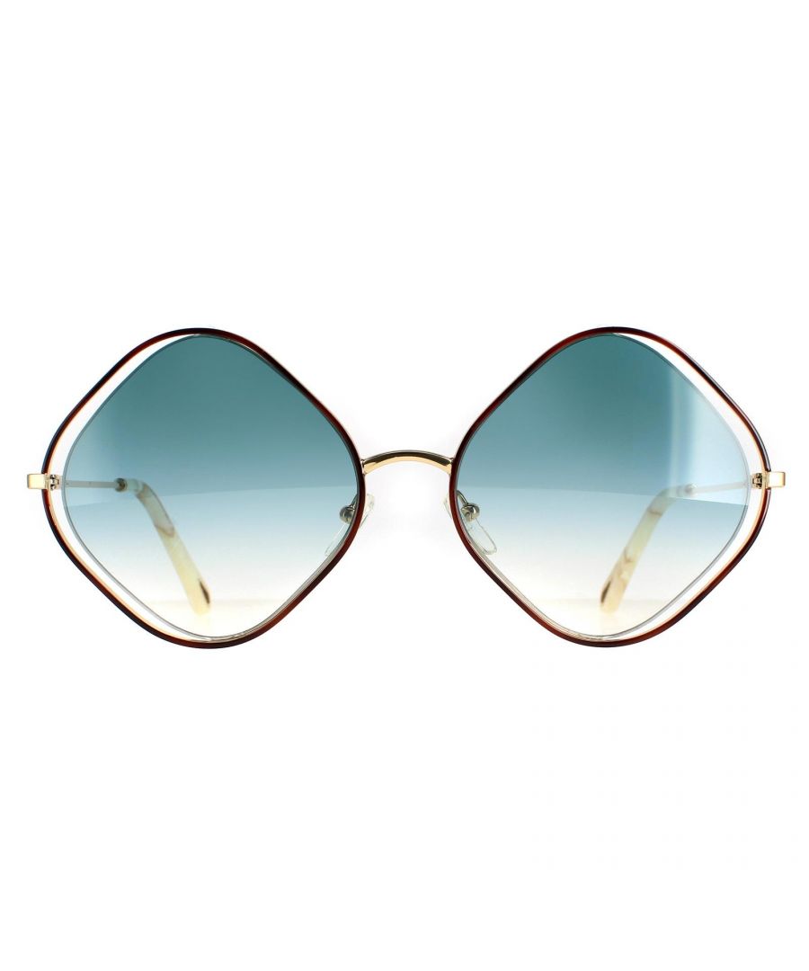Chloe Square Womens Havana and Gold Blue Gradient CE159S Poppy Sunglasses don't need much description just look at the pictures. Funky shape, gap around the lens and sleek metal frame- Amazing!