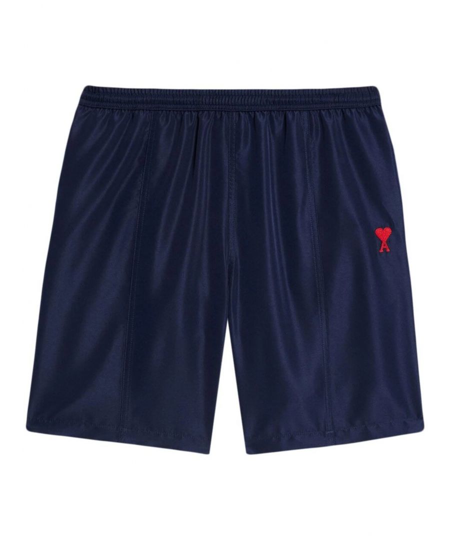 Ami Paris Mens Embroidered logo Swim Shorts in Navy - Size 2XL