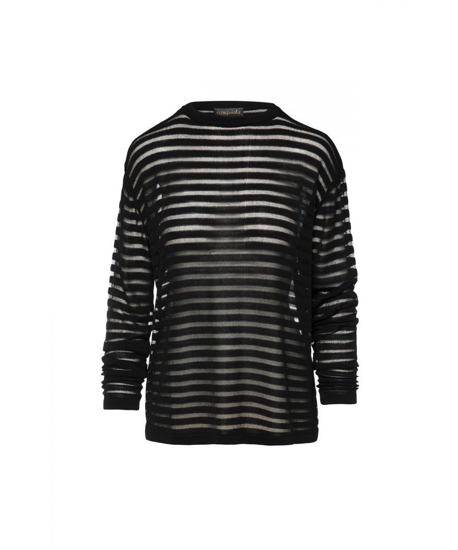 Image for Black Knit Top with Semi Sheer Stripes