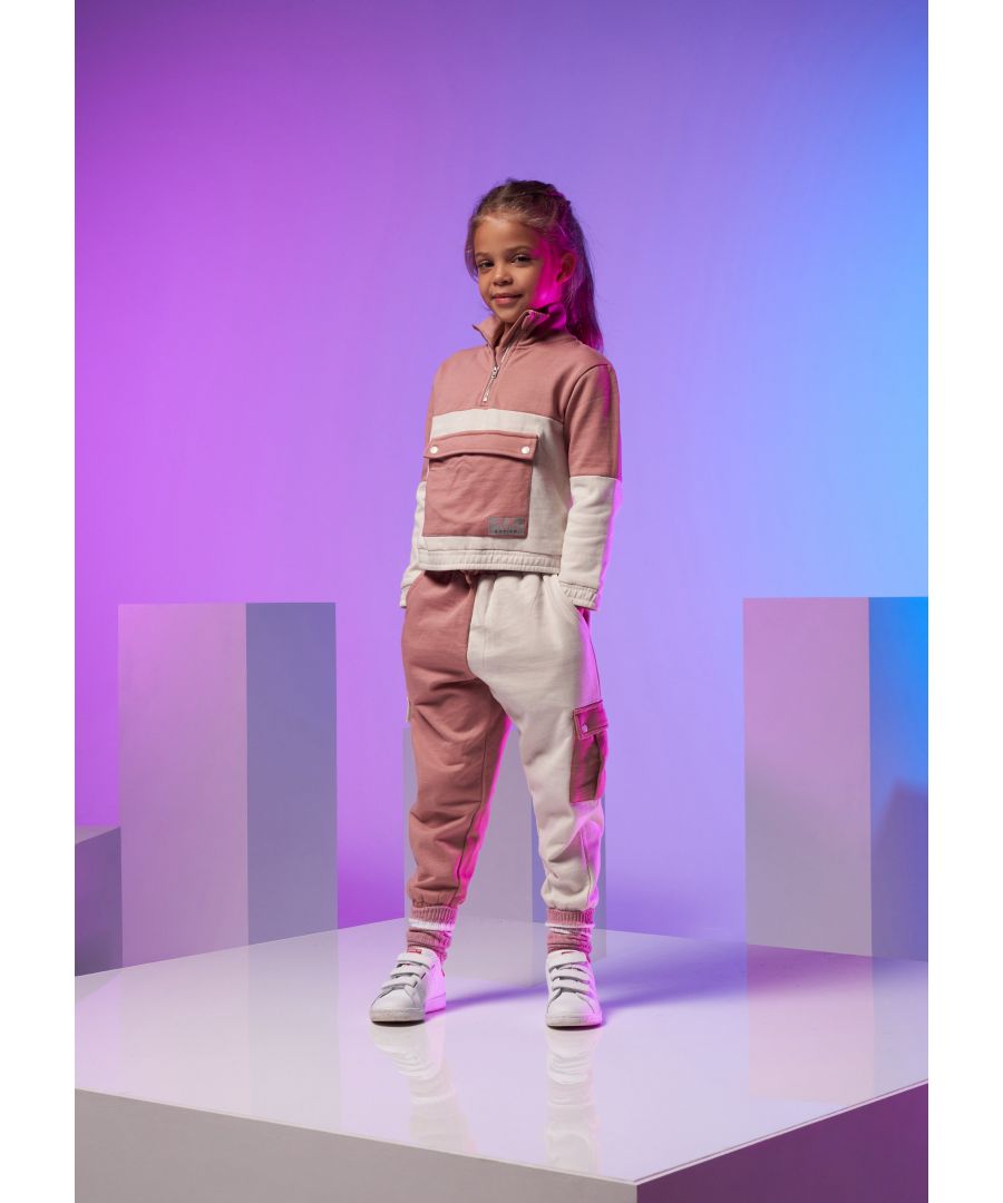 Cosy never looked so good! Up your tracksuit game in this fabulous colourblock 1/4 zip sweatshirt - wear with the matching joggers for the ultimate co-ord. . Pink. About me: 60% Cotton 40% Polyester blend. Look after me: Think planet. wash at 30c.
