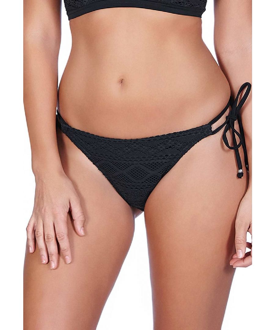 Freya Womens Sundance Tie Side Bikini Brief - Black Nylon - Size Medium