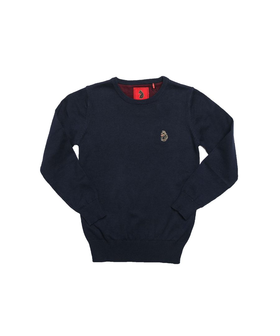 Junior Boys Luke 1977 Gerrard Knit in navy.- Crew neck.- Long sleeves.- Ribbed cuffs and hem. - Embroidered lion crest on the chest.- 100% Cotton. Machine washable. - Ref: M360685JNRJ