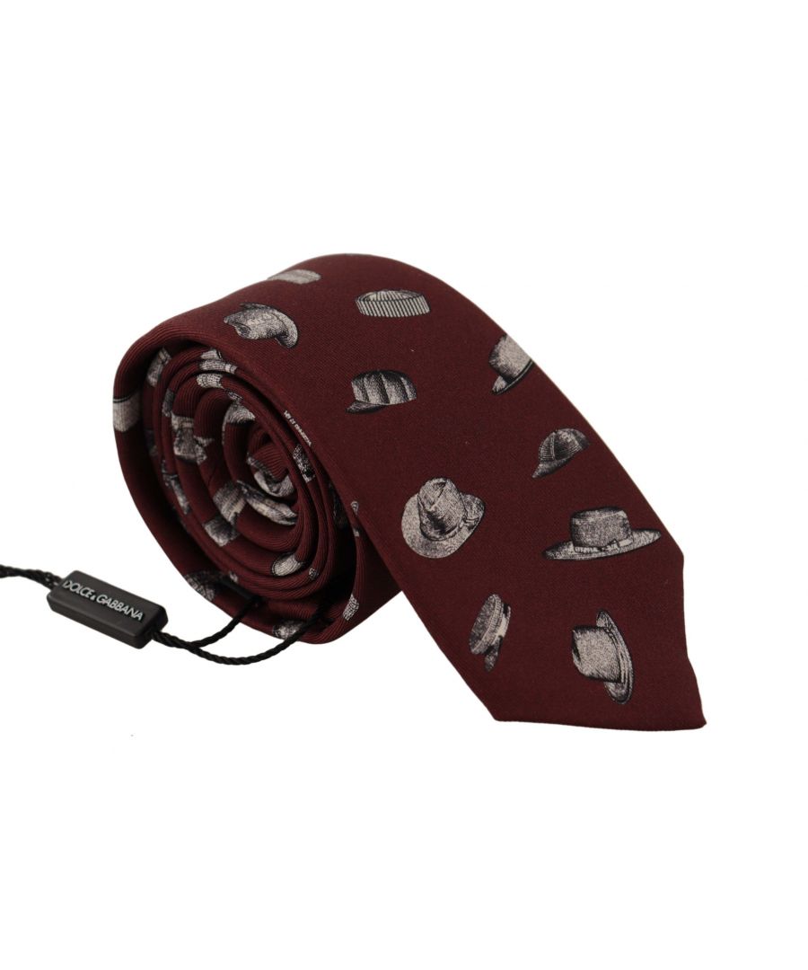 Dolce & Gabbana Mens Hat Pattern 100% Silk Tie - Maroon - One Size