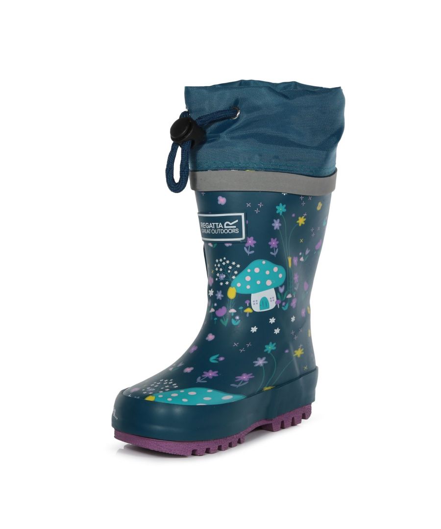 Material: Polyester. Insole: EVA. Outsole: Cleated, Natural Rubber, Vulcanised Rubber. Sole Features: Durable. Fastening: Adjustable Cord Lock, Slip-In. Comfort Footbed, Gaiter Collar, Underfoot Stability. Fabric Technology: Waterproof. Flat. Cut: Calf-Length. Design: Floral, House, Logo, Patchwork, Splash, Stars. Toe Style: Round. 100% Officially Licensed. Characters: Peppa Pig.