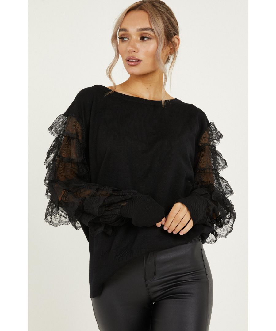 Image for Black Knitted Lace Sleeve Jumper