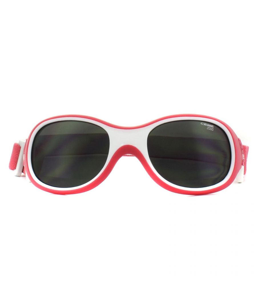 Cebe Junior Sunglasses Chouka CBCHOU2DK Raspberry Grey Cat.4 are suitable for toddlers age 1-3 years and feature a soft fabric elastic adjustable strap to keep them on during all the activities and fun a young child can throw at them! The wraparound shape gives excellent eye protection which is so important at a young age.