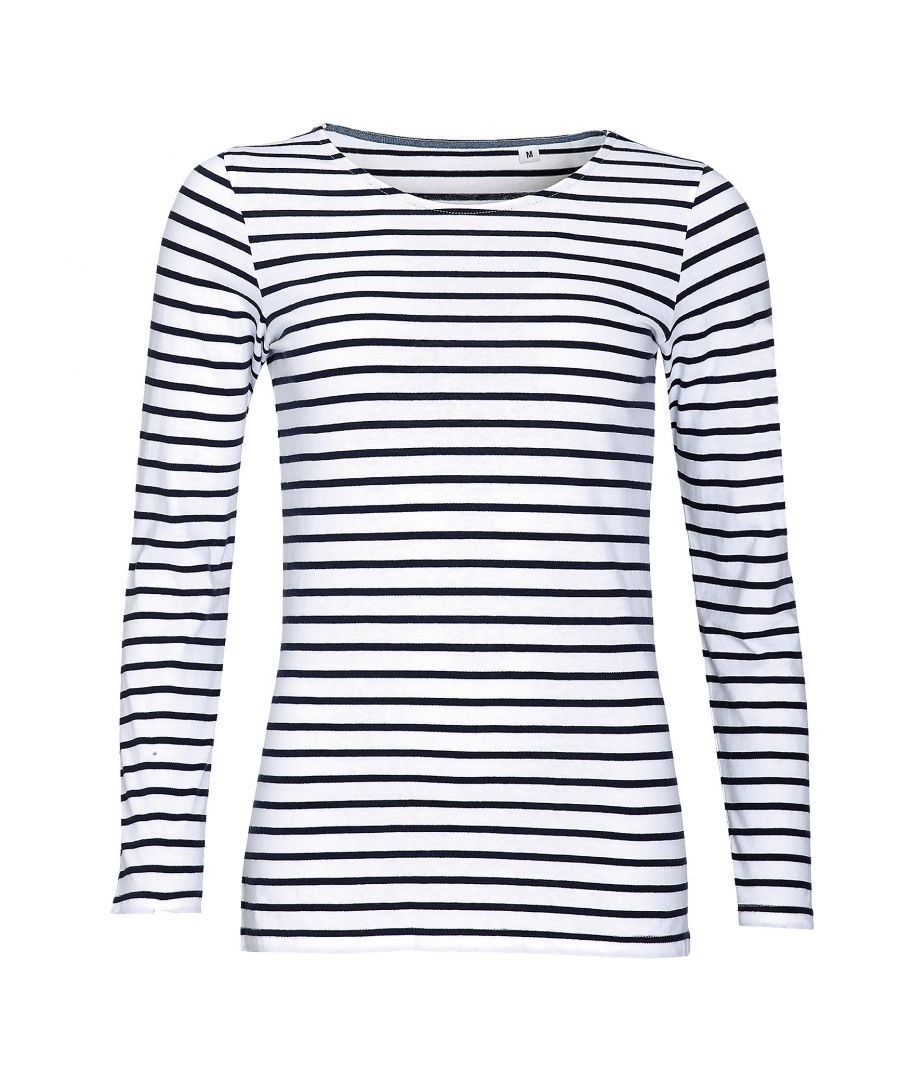 SOLS Womens/Ladies Marine Long Sleeve Stripe T-Shirt (White/Navy) Cotton - Size 2XL