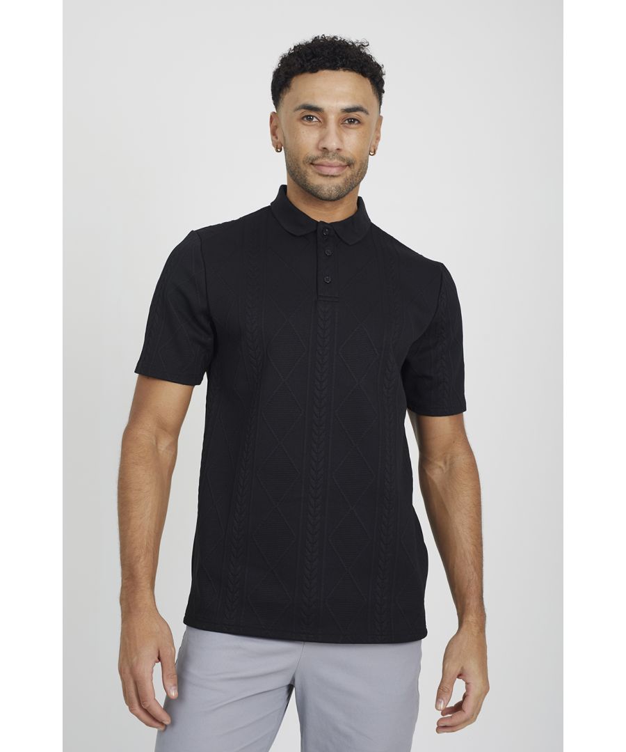 Brave Soul Mens Black 'Brandon' Jaquard Knit Polo Shirt - Size X-Large