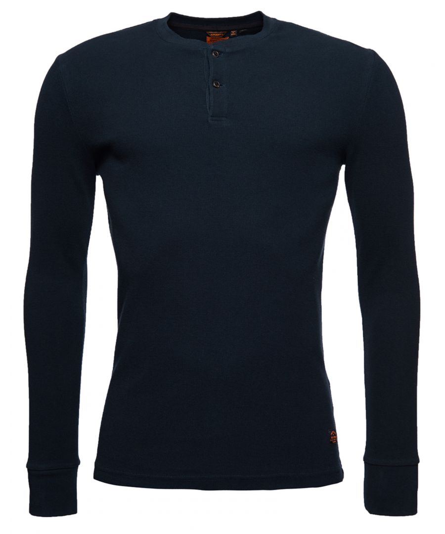 Superdry Mens Micro Texture Henley Top - Navy Cotton - Size Large
