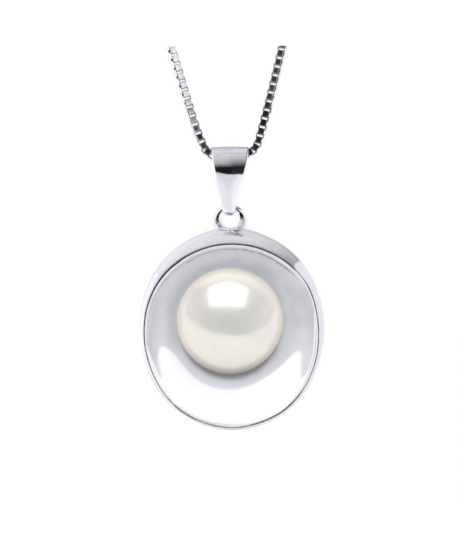 Ketting - Freshwater Pearl knop 9-10 mm - Box Chain Rhodium 925 duizendste - Lengte: 42 cm - Wordt geleverd in een koffer met een certificaat van echtheid en een internationale garantie - Al onze juwelen zijn gemaakt in Frankrijk.