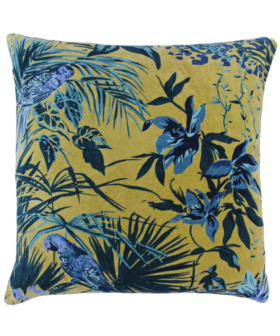 Amazon Jungle Velvet Teal Filled Cushions 22'' x 22'' - Feather Pad