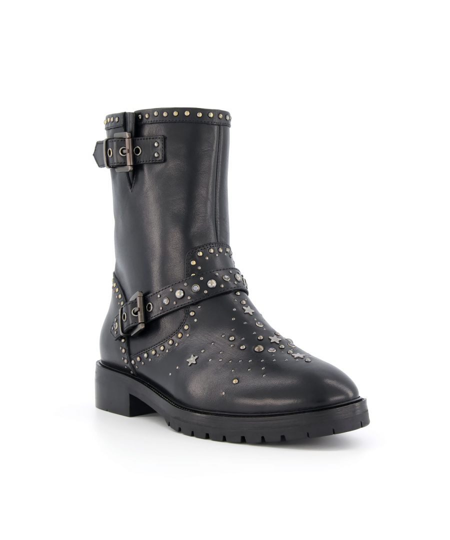 Image for Dune Ladies PLAZO Studded Detail Buckle Biker Boots