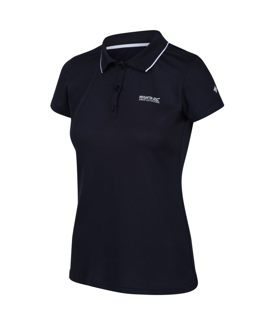Material: 100% quick dry polyester pique fabric. Ribbed collar. Good wicking performance. 3 button placket.